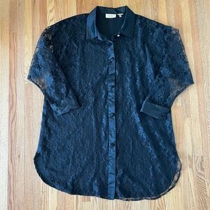 Vintage Black Long Sleeve Lace Shirt Dress